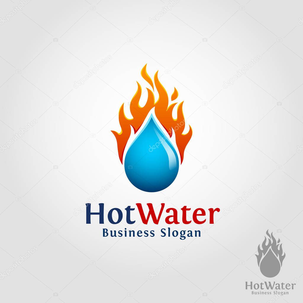 Hot Water - Burning Water Drop Logo