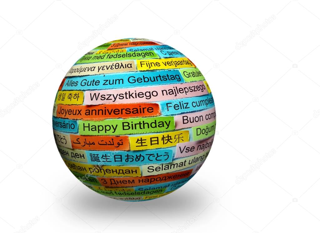 Happy Birthday different languages on 3d sphere — Stock Photo © ivosar