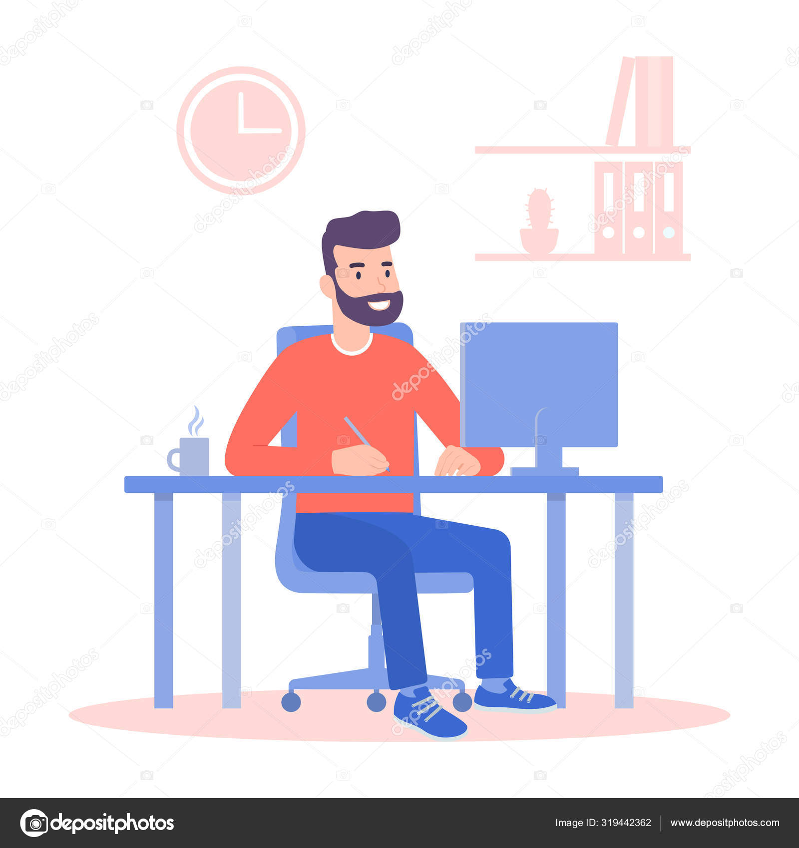 Человек Работает На Компьютер Векторное Изображение ©anini85@Mail.