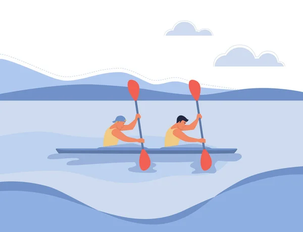 Dva veslaři plavou v člunu. — Stockový vektor