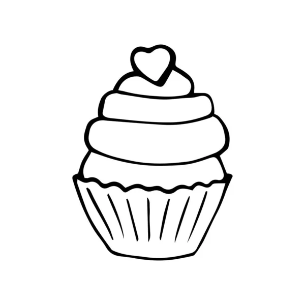 Cupcake con un corazón aislado en blanco, concepto del día de San Valentín . — Vector de stock