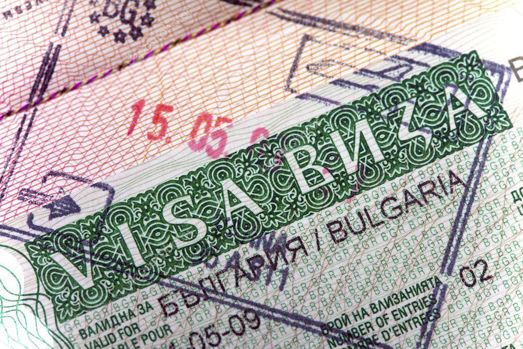 visa of Bulgaria on the page of the passport, close up