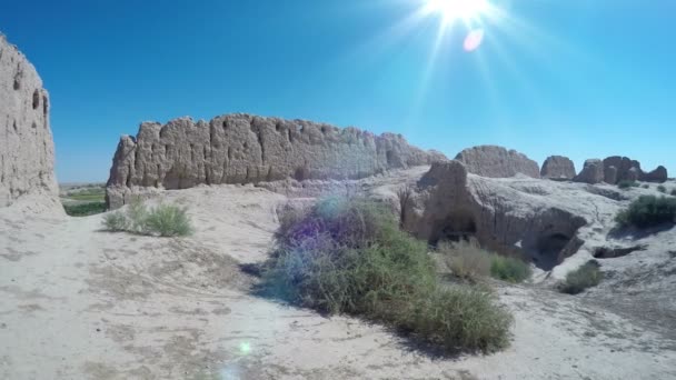 堡垒克孜勒卡拉卡拉卡尔帕克斯坦比鲁尼，Khwarezm，乌兹别克斯坦的堡垒区域中 — 图库视频影像