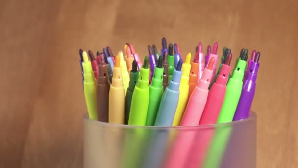 Felt-tip pens are rolled in a support — Stock Video