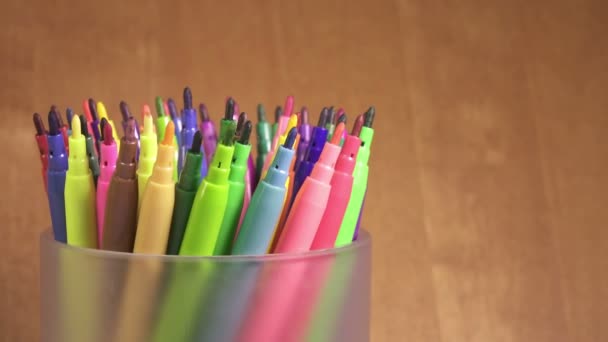 Felt-tip pens are rolled in a support — Stock Video