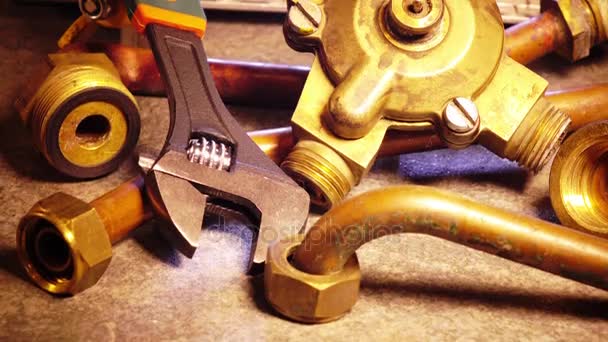 The part of gas boiler, water fittings and adjustable spanner — Stock Footage The part of gas boiler, water fittings and adjustable spanner Stock Video