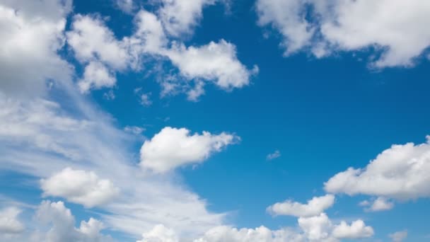 Time lapse clip van witte pluizige wolken boven de blauwe hemel — Stockvideo