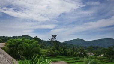 Endonezya, Bali, bulutlar dağ ve pirinç terasları üzerinde zaman atlamalı taşımak,