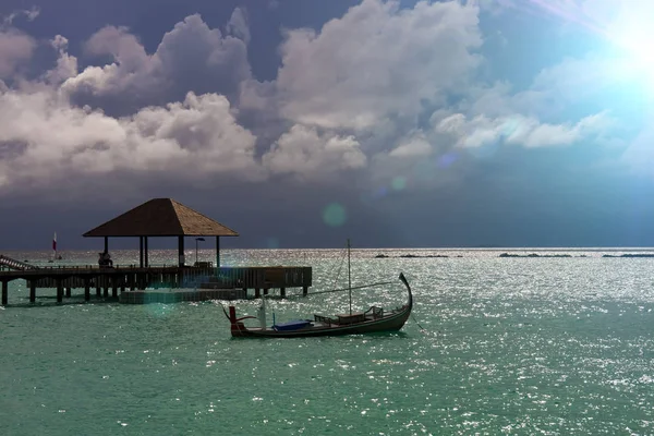 Sea Boat Silhouette Water Maldives — Stock Photo, Image