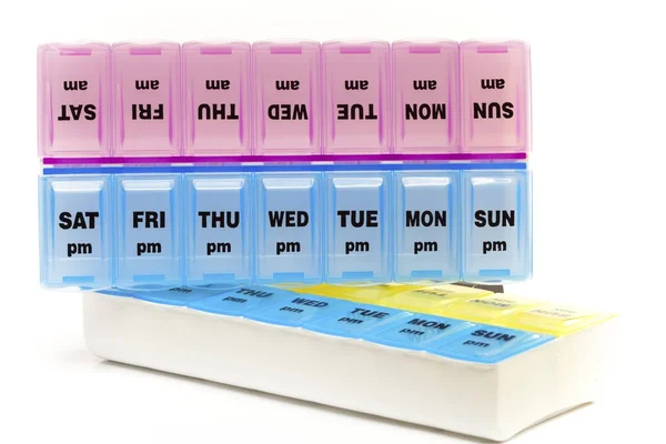 Pudełko Przechowywania Leków Napisami Dni Wee — Zdjęcie stockowe
