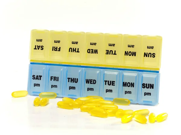 Ilaçların Küçük Günlerinde Yazıtları Ile Depolama Kutusu — Stok fotoğraf
