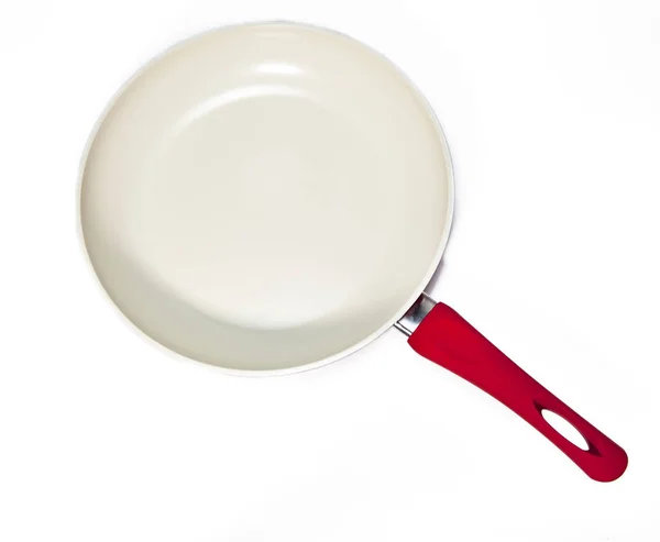 Red Frying Pan White Background — Stock Photo, Image