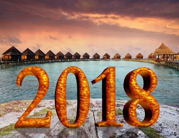 Inscrição Ano Novo 2018 Estrada Madeira Sobre Mar — Fotografia de Stock