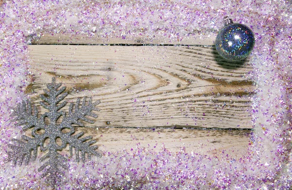 Boże Narodzenie Nowy Rok Koncepcja Drewniana Deska Ramce Genialny Sztuczny — Zdjęcie stockowe