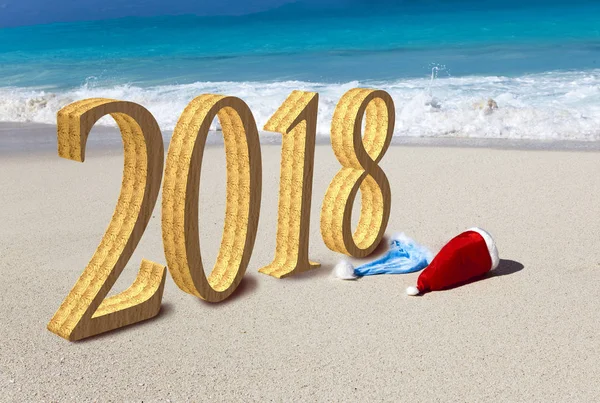 Feliz Cartão Ano Novo Dois Bonés Ano Novo Papai Noel — Fotografia de Stock
