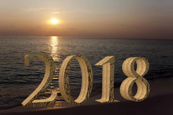 Inscrição Ano Novo 2018 Areia Praia — Fotografia de Stock