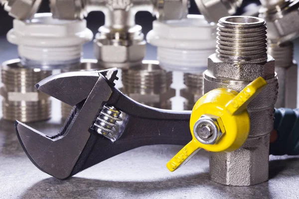 Adjust Wrench Power Grip Elements Water Gas Shutoff Valves — Stock Photo, Image