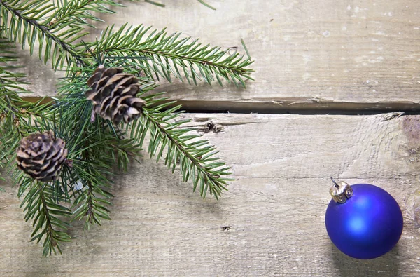 Noël Nouvel Concept Branche Sapin Avec Cônes Boule Bleue Nouvel — Photo