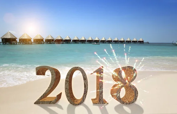 Inscripción Año Nuevo 2018 Arena Playa —  Fotos de Stock