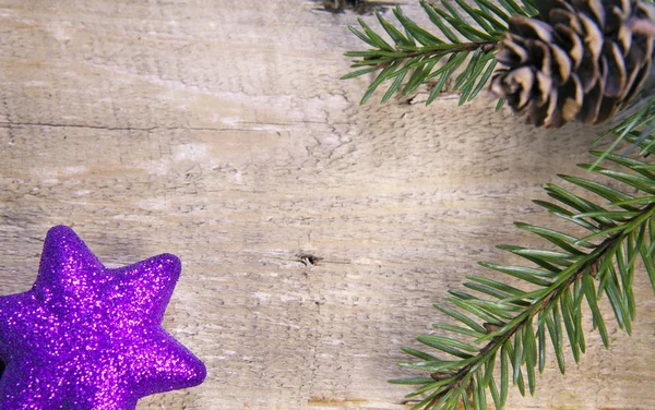 Conceito Natal Ano Novo Ramo Árvore Abeto Com Cones Floco — Fotografia de Stock