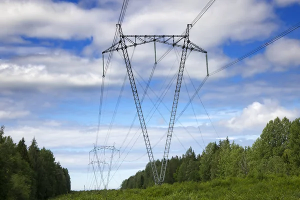 Linii Elektrycznych Wysokiego Napięcia Polach — Zdjęcie stockowe