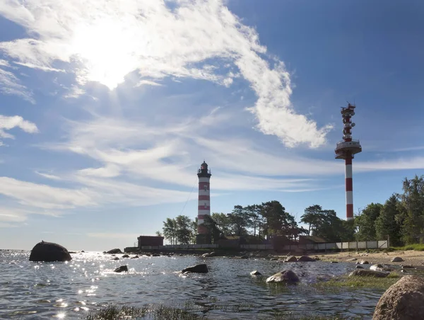 Sole Sopra Faro San Pietroburgo Golfo Finlandia — Foto Stock