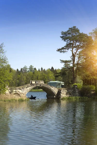 Pequeño Puente Mala Calidad Parque Sobre Lago — Foto de Stock