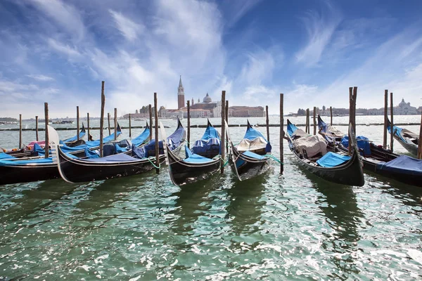 Venise Coucher Soleil Sur Canal Grande Gondoles Amarrage — Photo