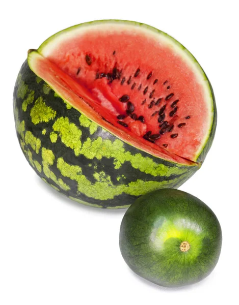 Two Water Melons White Background Big Small Dwarfish Versio — Stock Photo, Image