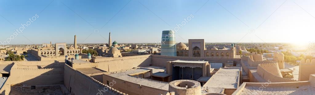 Aerial view on streets of the old city. Uzbekistan. Khiva.