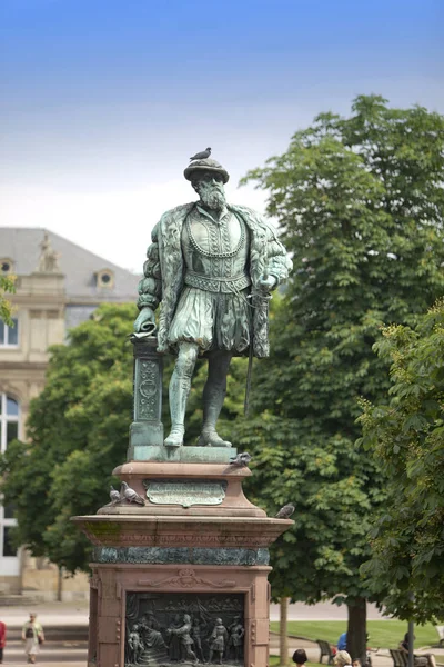 Statua Christoph Duca Wuerttemberg Piazza Caste Schlossplatz Stoccarda Germania — Foto Stock
