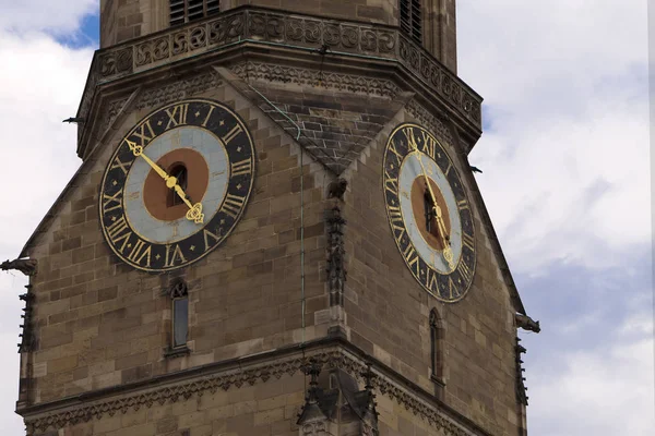 Tower Clock Stiftskirche Church Bell Tower Stuttgart German — Stock Photo, Image