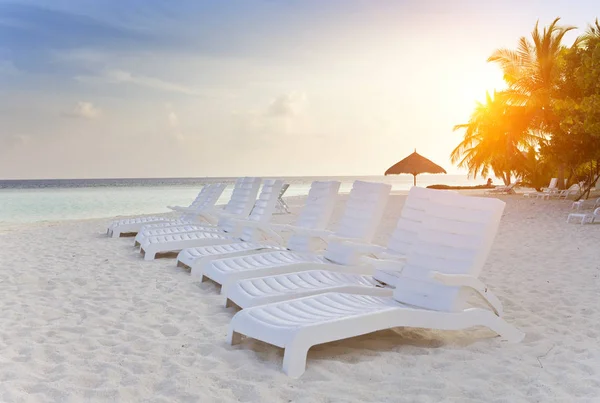 Leere Strandkörbe Auf Sand Meer — Stockfoto