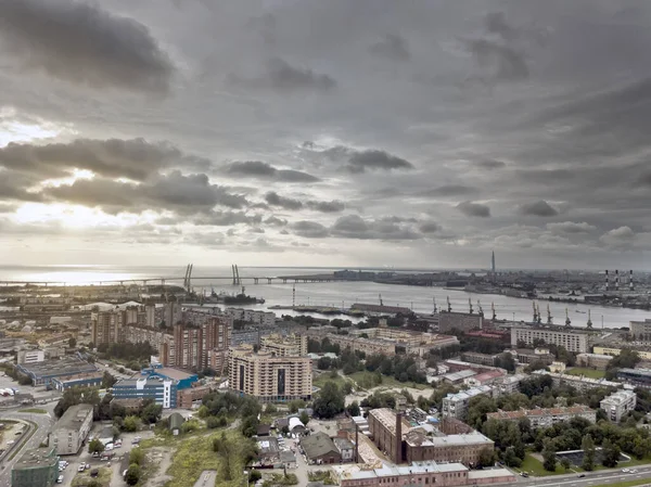 Drone Vista Parte Industrial San Petersburgo Kanonersky Isla Con Diámetro —  Fotos de Stock