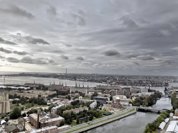 Vista Del Dron Parte Industrial San Petersburgo Con Golfo Finlandia — Foto de Stock