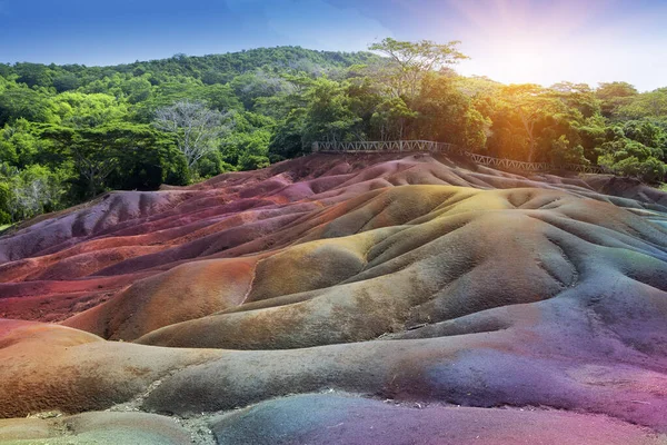 Most Famous Tourist Place Mauritius Chamarel Earth Seven Colors — Stock Photo, Image