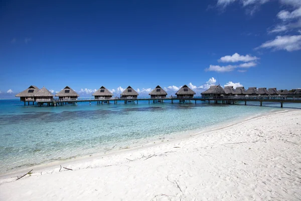 Casa Sopra Acqua Mare Tropicale Blu Con Tetto Paglia Tipico — Foto Stock