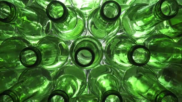 Empty Green Beer Bottles Top View White Background Dolly Shot — Stock Video