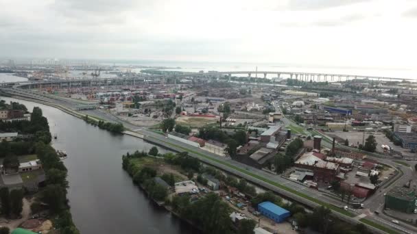 Drone Zicht Het Industriële Deel Van Petersburg Kanonersky Eiland Met — Stockvideo