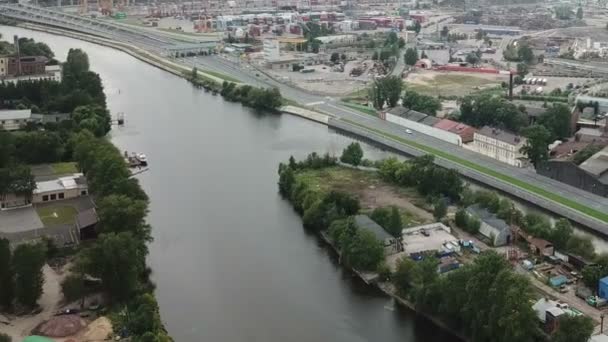 Drohnenaufnahme Des Industriellen Teils Von Petersburg Der Kanonersky Insel Mit — Stockvideo