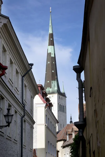 Espiga Iglesia San Olaf Oleviste Tallin Estonia —  Fotos de Stock