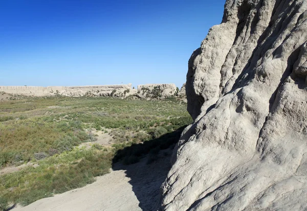 Zeď Starobylé Pevnosti Khorezm Poušti Kyzylkum Uzbekistán — Stock fotografie