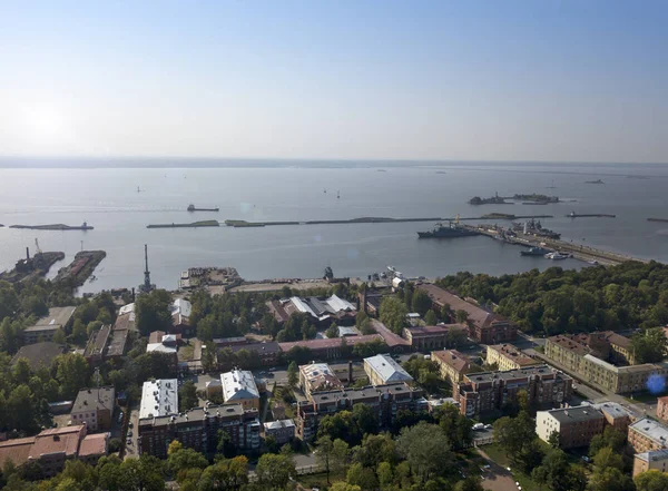 Aerial Dron View Ships Port Kronstadt Petersburg Russia — Stock Photo, Image