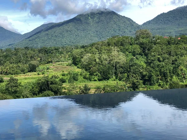 Pohled Tropickou Přírodu Hory Bazén Popředí Baturiti Tabanan Bali — Stock fotografie