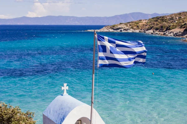 Bandeira nacional grega Seascape — Fotografia de Stock