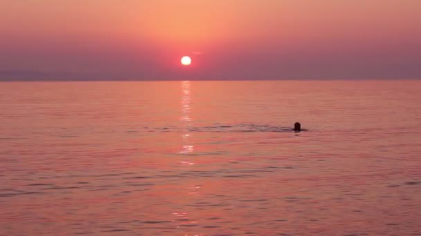 Nadar Mar Pôr Sol Cênico Refletiu Luz Sol Sobre Paisagem — Vídeo de Stock