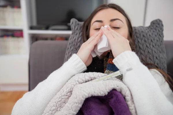 Young ill woman at home — Stock Photo, Image