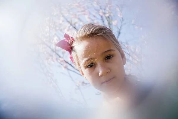 Portrait Beautiful Little Girl Nature Spring Season — Stock Photo, Image