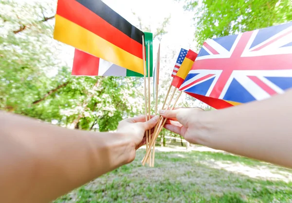Lära sig språk internationella flaggor — Stockfoto