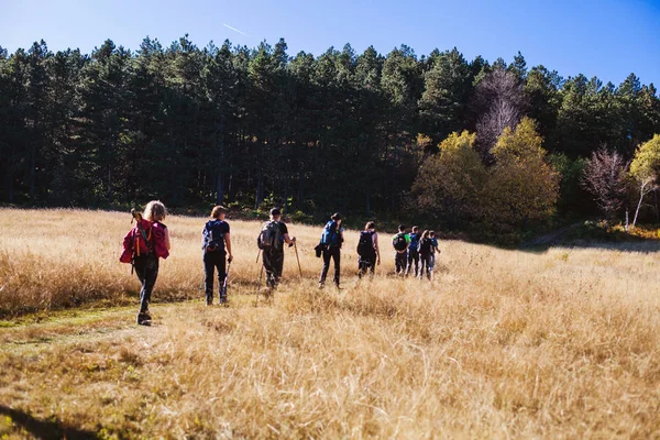 Grupo de Caminhadas de Pessoas Caminhando na Natureza — Fotografia de Stock